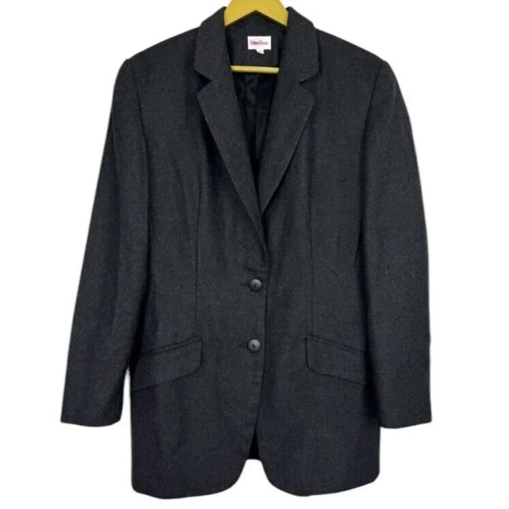 Vintage 90s Neiman Marcus 100% Wool Coat 8 Gray Notch Single Breasted USA Made